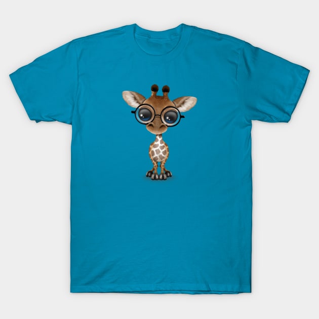 Cute Curious Baby Giraffe Wearing Glasses T-Shirt by jeffbartels